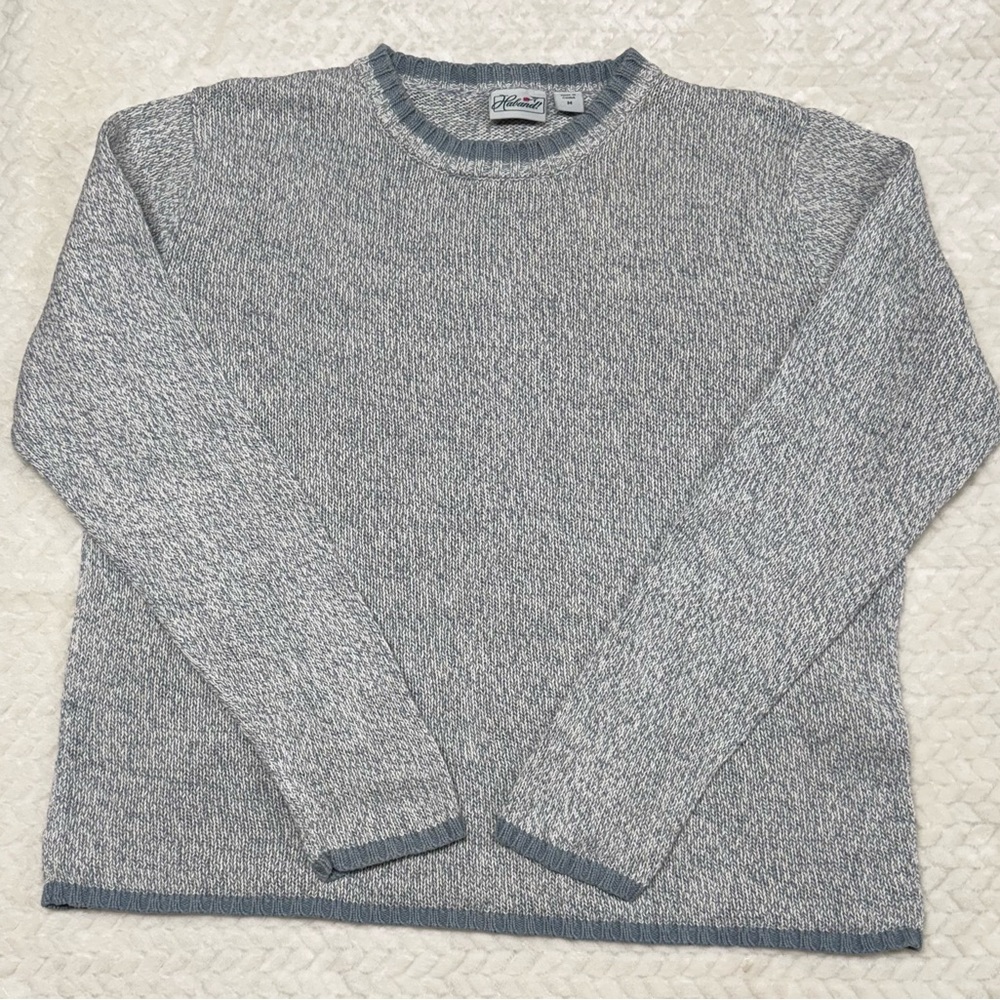 Vintage Haband Marled Knit Sweater Women’s Medium Light Blue Cotton Ramie Blend
